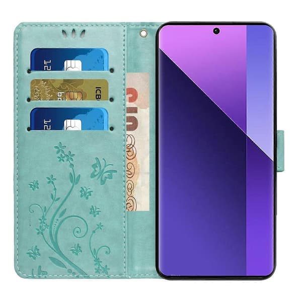 För Oppo Reno14 5G (Global Version) Läderplånboksfodral Fjärilsblomma Tryckt Telefonfodral med Rem - (Ljusblå)