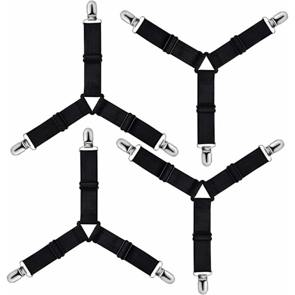 4 Triangle Fasteners, Adjustable Sheet, Bedding Strap, Sheet, Iron Cover, Mattress, Sofa (Black)