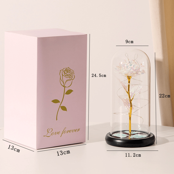 Eternal Rose in Glass Dome (Warm Light), Artificial Colorful Beauty