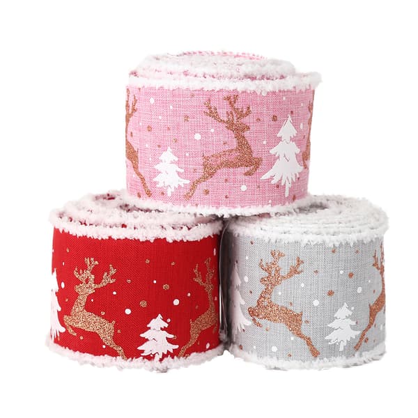 3 stk julepynt 6,5 cm linntrykte elger jul
