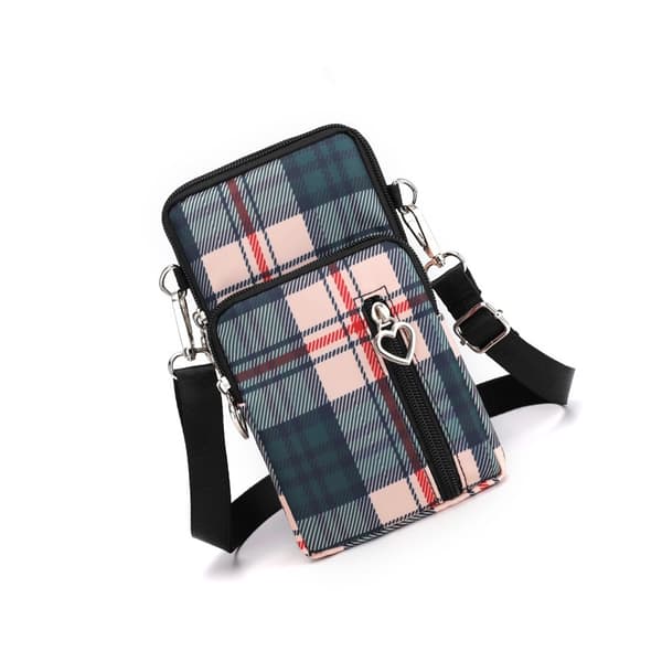 Small Plaid Phone Bag - Compact Crossbody Bag in Nylon & Polyester, compatible with Apple, Samsung, Huawei