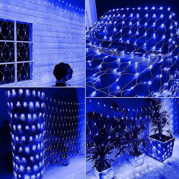 Solar Powered Net String Lights 192 LED Waterproof with Remote Control for Garden Patio Party Christmas Holiday 3 x 2 m Blue