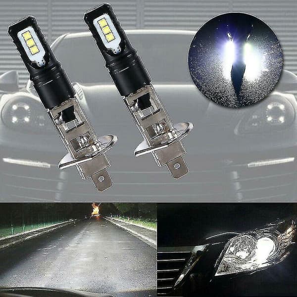 2x H1 6000k Superlysende Hvit 6000lm DRL LED-Frontlyktsett Fjernlys