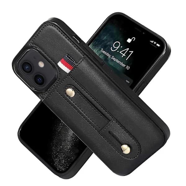 For iPhone 12 mini Armbånd Stativ Lommebok Lær Telefondeksel