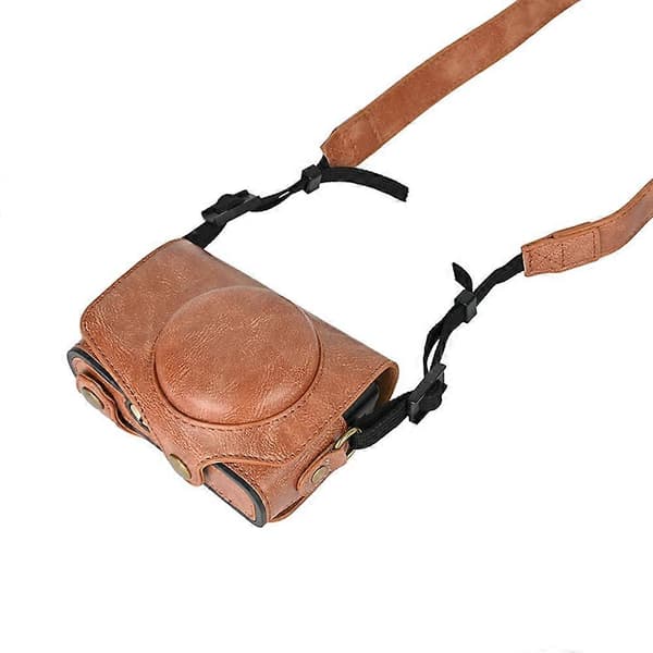 PU Leather Protective Case for Digital Camera Canon SX740 HS/ SX730/ SX720, with Shoulder Strap [DB] Brown Brown