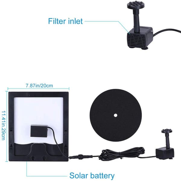 6.0W Solcellefontene Vannpumpe - 500L/H Solcellefuglebad