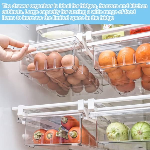 Refrigerator Organizer Transparent Storage Box Extendable Refrigerator Drawer for Fruits Vegetables, 32 * 21 * 12 cm