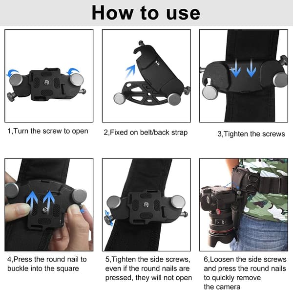 Camera Clip, Camera Holder, Aluminum Camera Holder Belt Clip with 1/4\" Screw, for DSLR Camera, Backpack