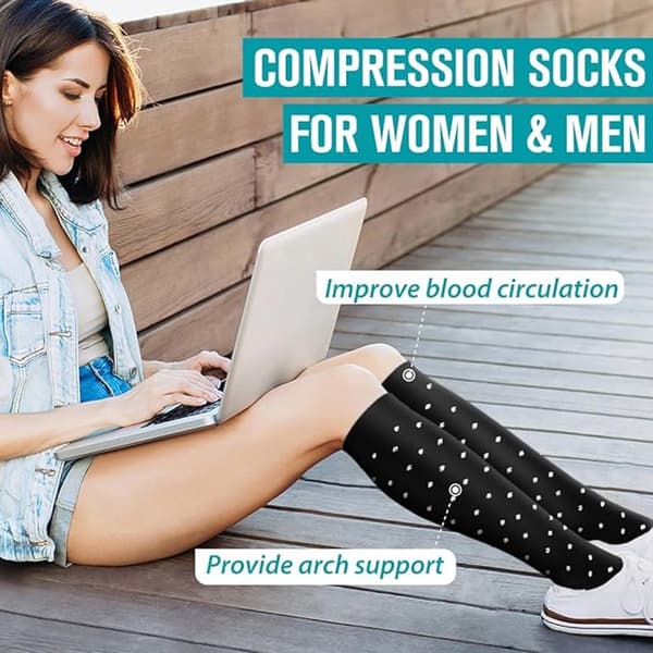 6 par - Kompresjonsstrømper - Sportsstrømper - Løpestrømper - Støttestrømper - Knestrømper - Høye flystrømper - Unisex