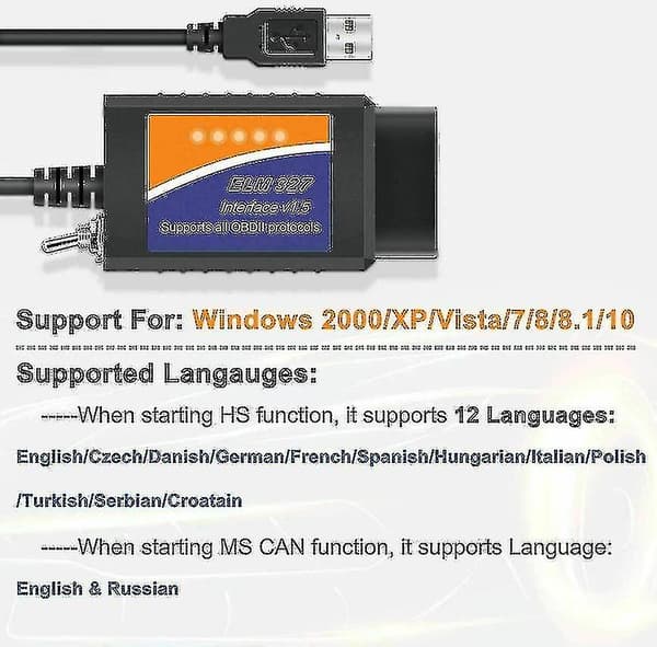 Til Ford Forscan ELM327 USB Modificeret OBD2 Scanner V1.5 MS-CAN HS-CAN Kodelæser Scanner