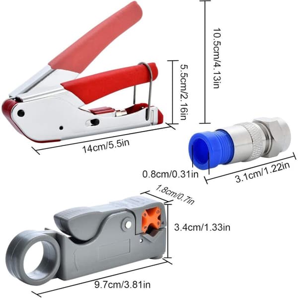 Compression Pliers Set Coaxial Cable Stripper Compression Crimping Tool for Coaxial Cable Rg58 Rg59 Rg6 Rg-62, TV Cable