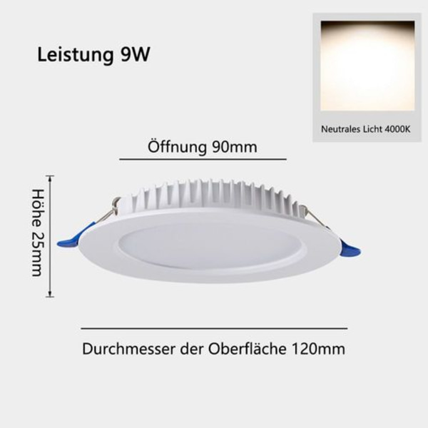 LED innfelt spotlight LED spotlight dimbar 9 W baderom innfelt spotlight
