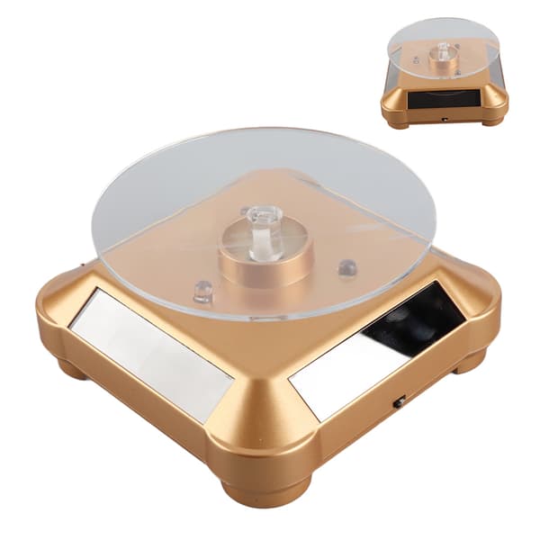 Solar Powered LED Electric Rotating Display Stand for Jewelry Phone Gold with Light