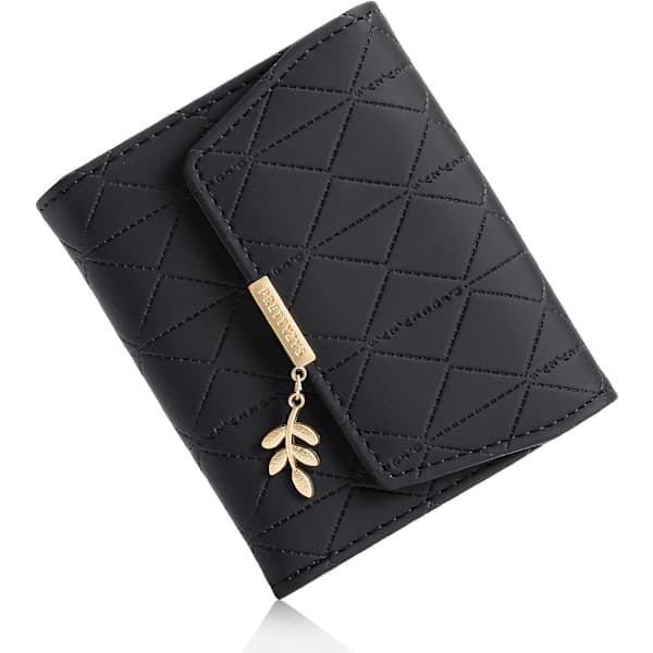 Women's Leather RFID Blocking Card Holder Compact Wallet Zipper Coin Pocket with ID Window