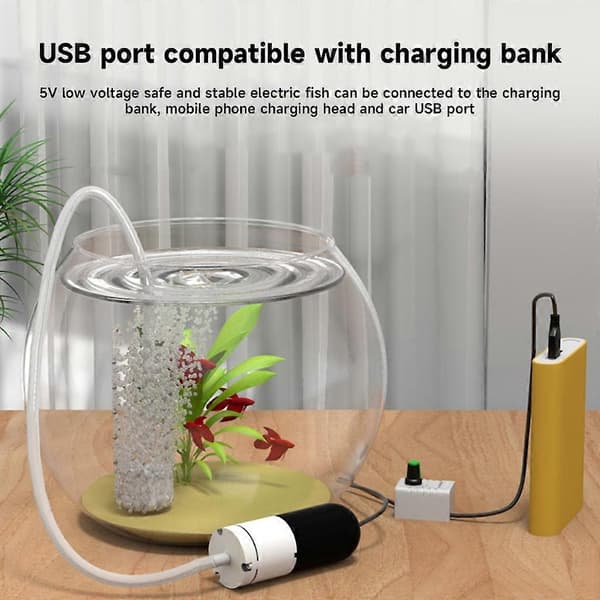 Justerbare Akvarium Luftpumper USB Iltpumpe til Fisketanke og Akvarier Boblesten Bubble stone