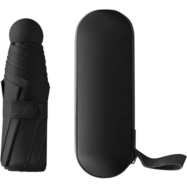Foldable Umbrella, 6 Rib Mini Umbrella Small Umbrella with Capsule Case Mini Anti-UV Umbrella Quick-Drying and Ultralight Compact (Black)