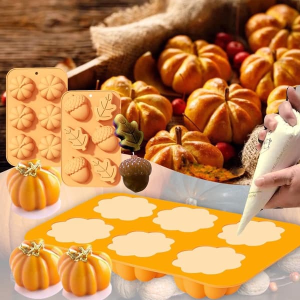 Silikone Halloween Chokoladeforme - Græskarblade, til Bagning, Sæbe, Muffins - 27*17*3cm - Orange