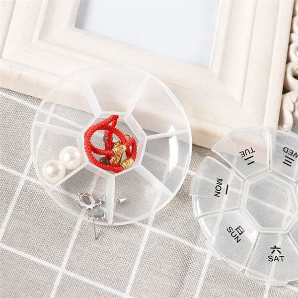 Portable Round Pill Box Medicine Planner Small Case Weekly Organizer 7 Sides Reminder Shaped