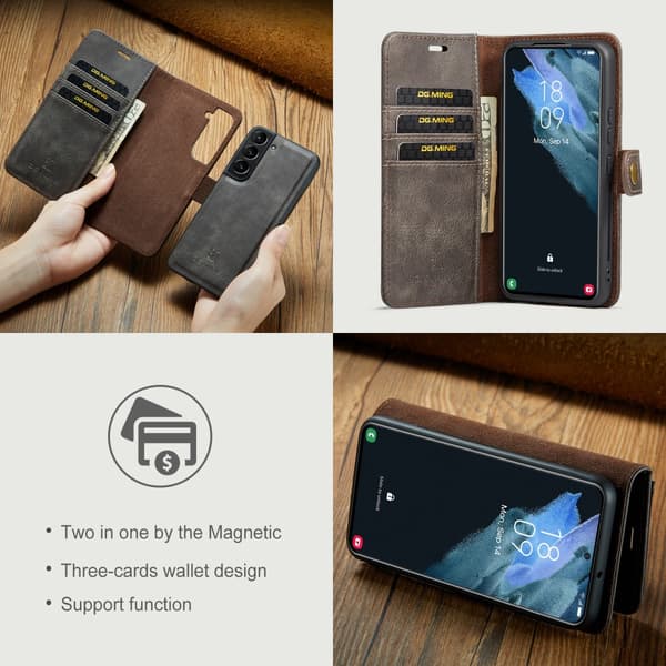 DG.MING 2-i-1 Magnetisk Pung Samsung Galaxy S22 Brun