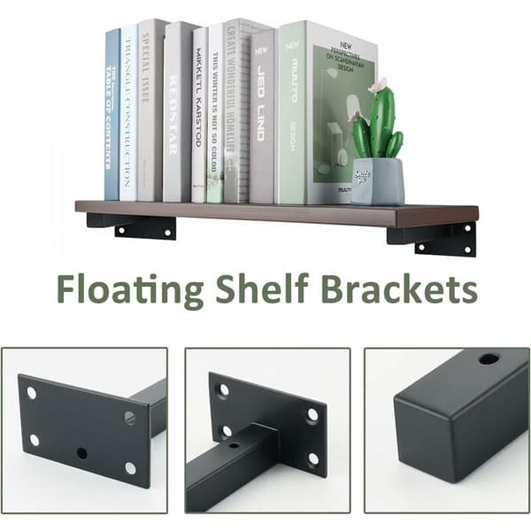 Industrial Shelf Bracket Stainless Steel Wall Mounted Shelf Support Metal Bracket for Floating Shelf Concealed Support Matte Black, 2pcs, EJT150B-2P