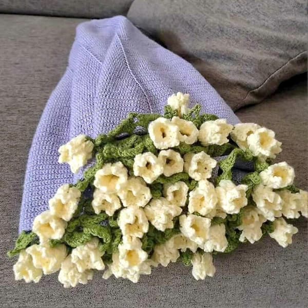 90 cm Heklede Blomsterteppe Uferdig DIY Strikket Teppe for Kvinner Morsdag Bukett Bursdagsgave - Perfekt Blå Blue