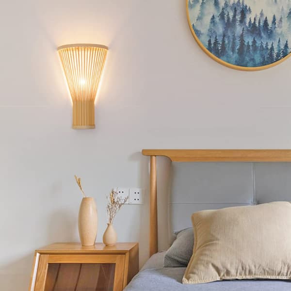 Indoor Bamboo Wall Lamp, Rattan E27 Retro Wall Sconce, Stairwell Wall Light, Handmade Decor Bamboo Lamp, Basket Lampshade Bedside Lamp
