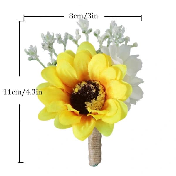 Solsikke Bryllupskorsage og Håndledsblomst Sæt - 1 Korsage & 1 Håndledsblomst