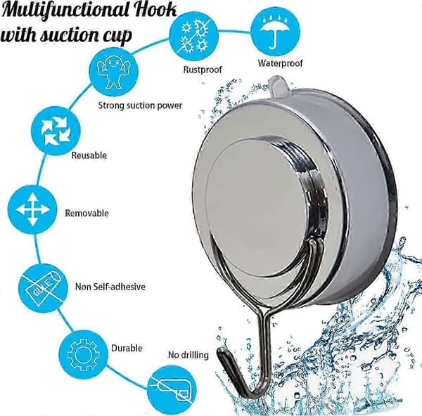 Removable Suction Cup Hooks, Heavy Duty, Wall Hooks for Kitchen, Back of Door, Window, Suction Cup Shower Hooks for Bathroom, Hanging Robe