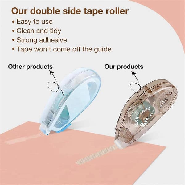 Double-Sided Tape Roller - 8-Pack Adhesive Scrapbook Glue Tape Runner Roller (8mm X 64m)