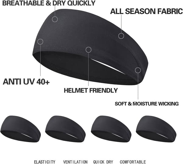 Men's Headband - 5 Pack - Sweat Wicking Headbands for Men