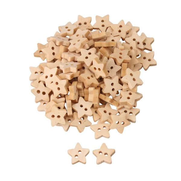 200 stk Træstjerneknapper Træknapper Stjerneknapper
