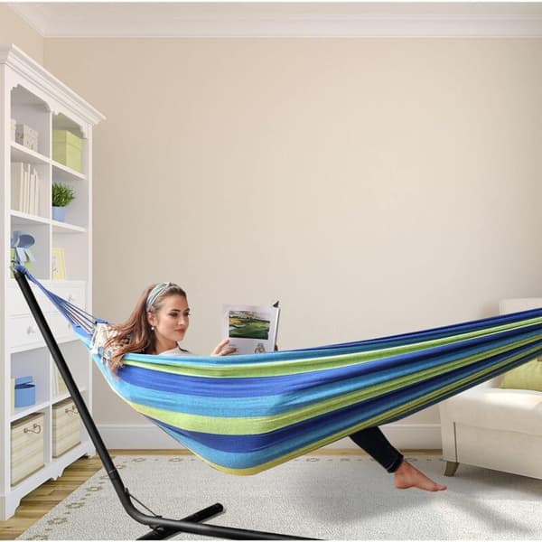 Double Cotton Hammock for Outdoor Use, Canvas Hammock Suitable for Porch, Travel, Camping