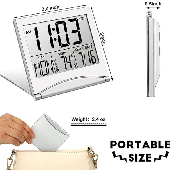 2 stk. digitalt rejsevækkeur, foldbart LCD-ur med kalender, temperatur, snooze-tilstand, display, bærbart skrivebord