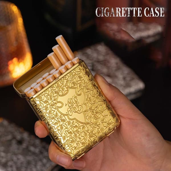 Metal Cigarette Case with Three Compartments - Holds 16 King Size Cigarettes, Automatic Opening Silver Silver Silver