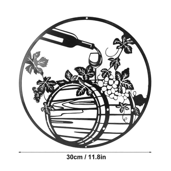 30CM Round Wall Decor Wine Bottle Grape Leaf Sculpture Iron Art Hollow Decoration for Home Bar Restaurant