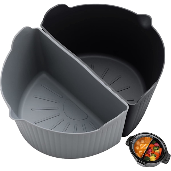 Silikoninnsatser for slowcooker, 2-pakning gjenbrukbare skillevegger for Crockpot 6-7QT (svart+grå)