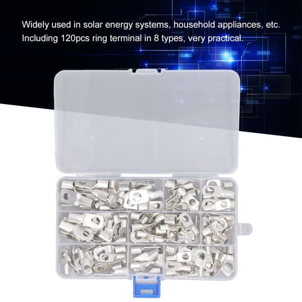 120 Pcs Copper Electrical Ring Terminals for Cable Connections, Compatible with Machines and Vehicles