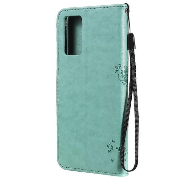 For vivo V21 Tree & Cat Embossing Pattern Horizontal Flip PU Leather Case with Holder & Card Slots & Wallet & Lanyard [DB] Green Green