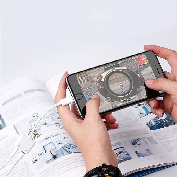 2-pakke hodetelefonadaptere for iPhone, 2-i-1 Lightning til AUX-lyd