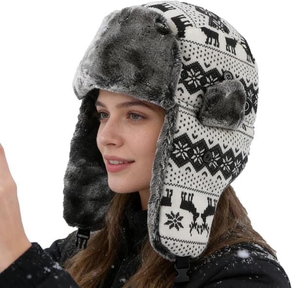 Ushanka-lue med USB-varmer, tre innstillinger, vindtette juleblomster - Weihnachtsblumen