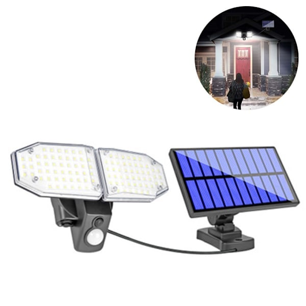 Split solcells vägglampa, sollampor för utomhusbruk med rörelsesensor, 100