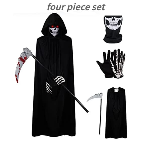 Halloweenfest Grim Reaper Sort Kappe Kappe Halloween kostume rekvisitter sæt kappe cloak