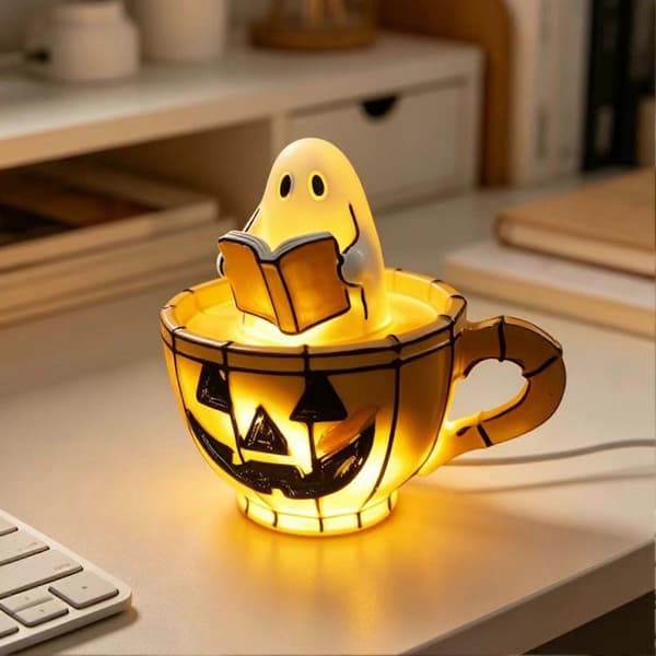 Halloween Ghost Reading Lamp - Pumpkin Cup LED Lamp - USB Desk Decoration