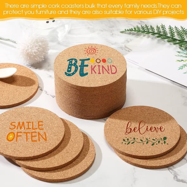 Cork Coasters, 80 Pieces, Round 100x5mm, Heat Resistant for Kitchen and Dining Table