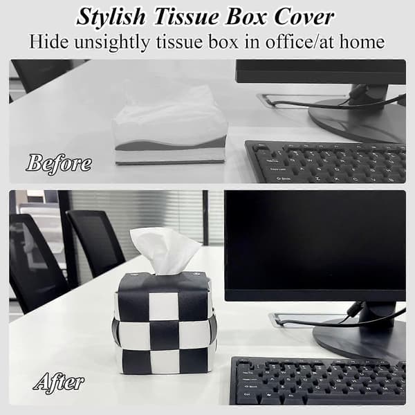 1 pc Tissue Box Holder, Cube Tissue Box Cover, Square PU Leather Tissue Holder, Modern Napkin Paper Dispenser
