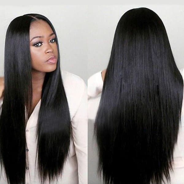 Medium-length synthetic fiber wig, medium-length wig, black wig
