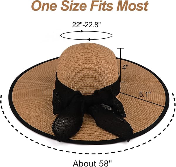 Dame strå solhatt, stor bred brem UPF 50+ (Khaki)