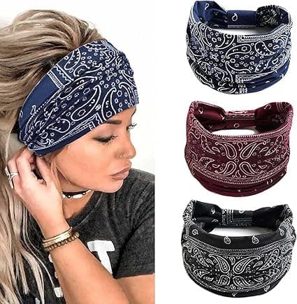 #(sæt med 3) (C)Yoga hårbånd brede elastiske hårbånd Boho hårbånd blomstrede hårtilbehør til kvinder og piger#