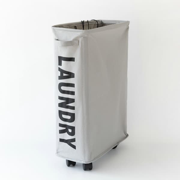 Foldable Laundry Basket Oxford Fabric Easy to Install Storage Basket with Mesh and Wheels Light Grey