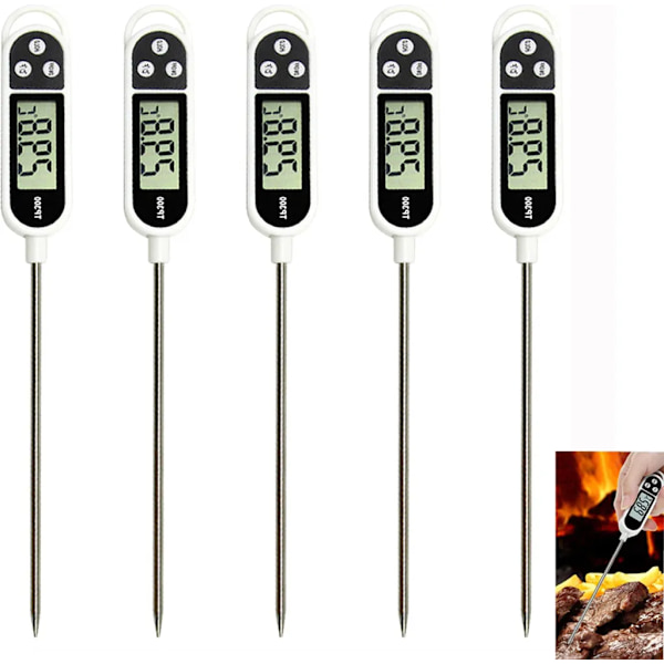 Sett med 5 digitale termometre, steketermometer, kjøtttermometer, LCD grill BBQ kjøtt, grilltermometer